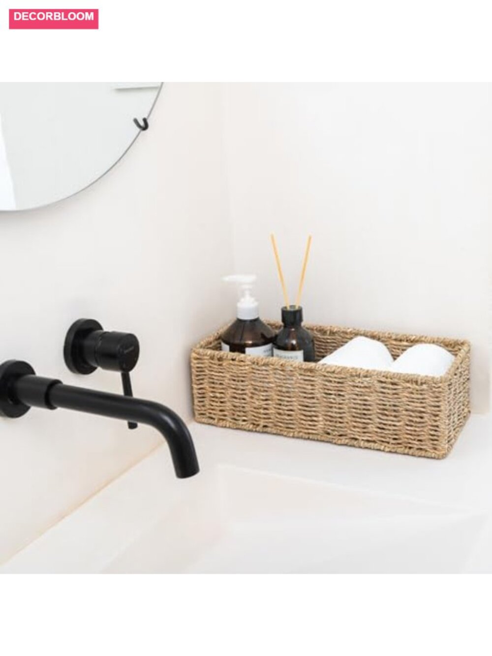 Small Wicker Baskets 2 Pack, Hand Woven Seagrass Toilet Basket Tank Topper - Picture 3 of 6